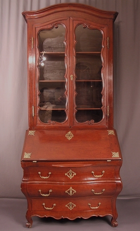 Solid-speckled-mahogany-shaped-desk-cabinet-bureau-bookcase
