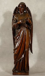 Important-statue-ange-musicien-joueur-de-luth-en-chêne-Flandres-XVIIe