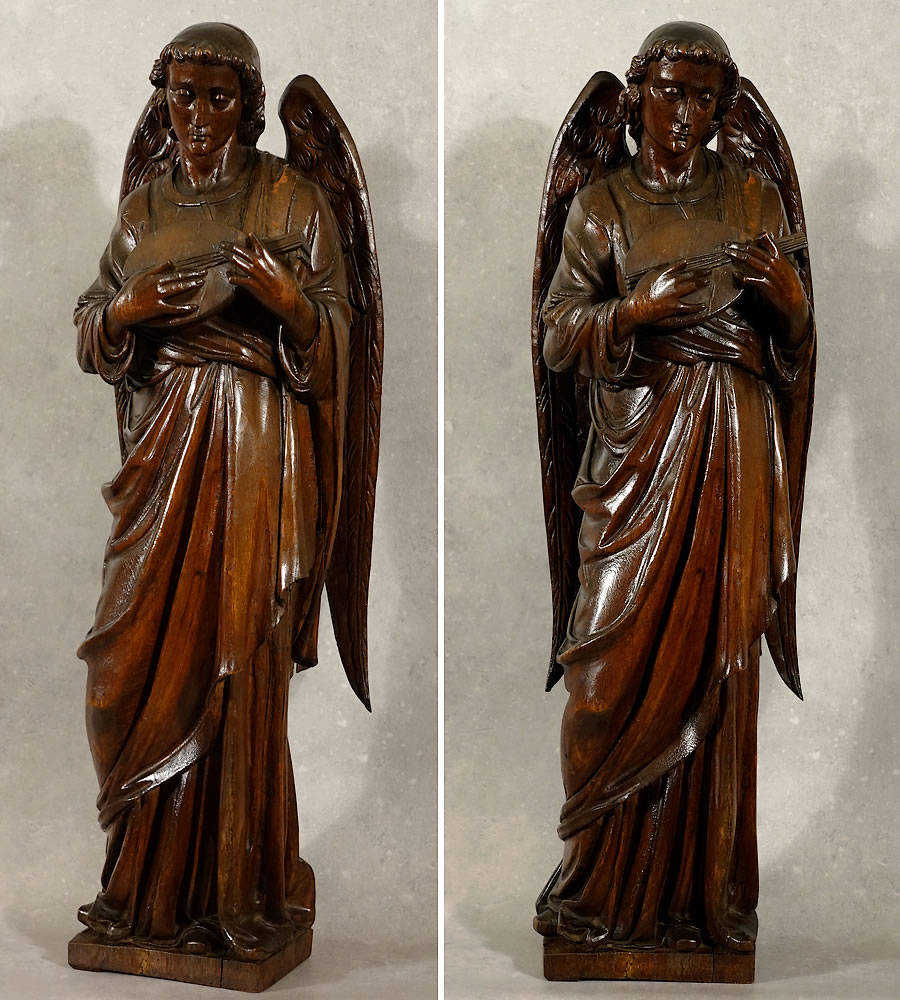 Statuaire-Haute-Epoque-statue-ange-musicien-luth-chêne-Flandres-XVIIe