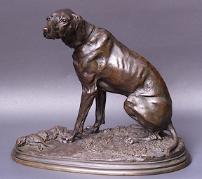 Sculpture-braque-au-lievre-bronze-chasse-Mene-animalier