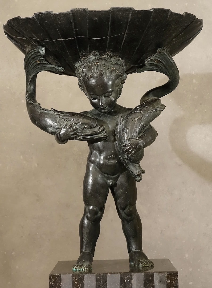 fontaine- bronze-décor-Posèidon-Neptune-Neo-Renaissance-Italie
