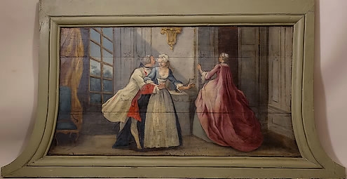 Dessus-de-porte-XVIIIè-peinture-scène-galante-18e