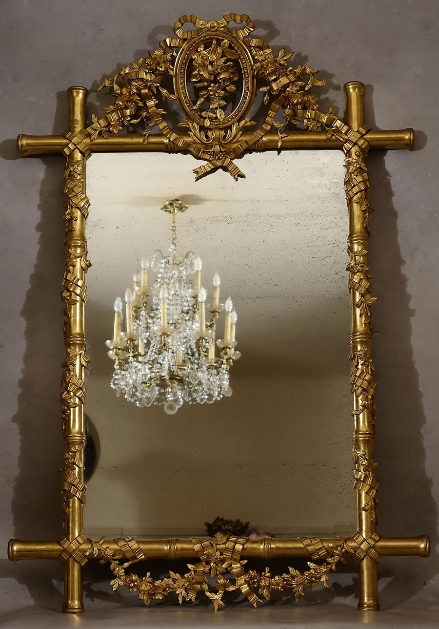 Grand-Miroir-bois-doré-bambou-époque-Napoléon-III