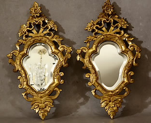 Paire-de-miroirs-bois-doré-Italie-18e