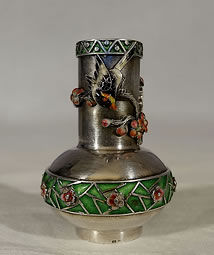 Petit vase argent et émùaux Japon époque Meji