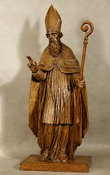 Statue chêne sculpté de Saint-Nicolas en evêque XVIIe