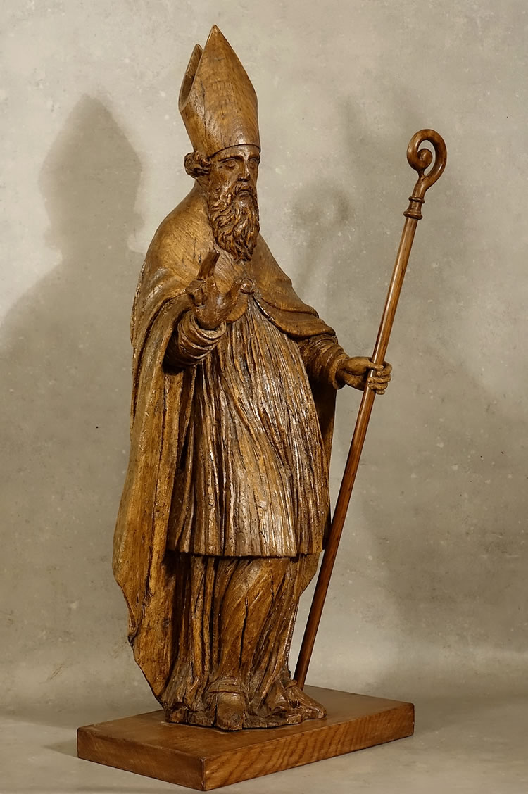 Sculpture Saint-Nicolas évêque mitre et crosse XVIU siècle