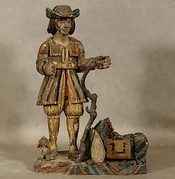 Statuette polychrome XVIIe repr&eacute;sentant Saint-Vernis patron des vignerons