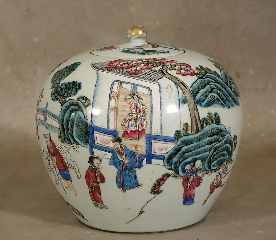 Pot &agrave; gingembre aux &eacute;maux de la famille rose porcelaine de Chine &eacute;poque Qing