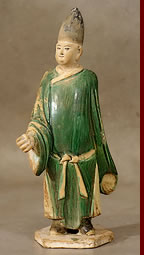 statuette terre cuite a gla&ccedil;ure verte Chine &eacute;poque Ming dignitaire