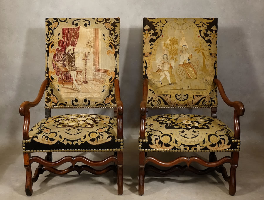 Paire de fauteuils os de mouton &eacute;poque Louis XIII 
