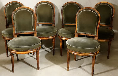 Suite de 6 chaises Louis XVI par Jacob ou Sené en acajou massif 18e