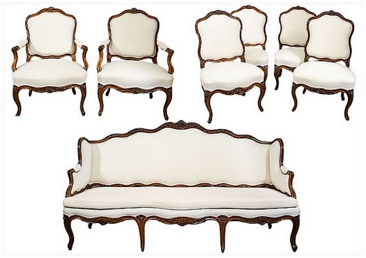 Mobilier de salon en noyer estampillé pierre nogaret à lyon époque Louis xv collection arnold séligmann