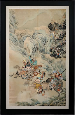 Les-Trois-Royaumes-peinture-encre-et-lavis-soie-Chine-Dynastie-Qing
