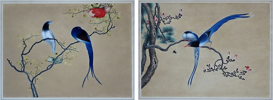 Oiseaux de Paradis-Encres-chinoises-sur-vélin-Chine-Dynastie-Qing-Daoguang