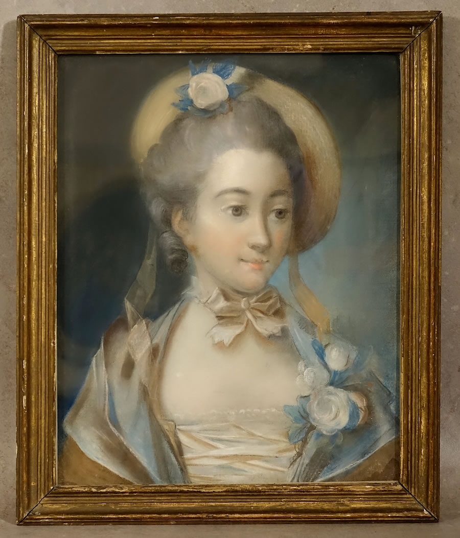 Pastel portrait d'une jeune fille XVIIIe