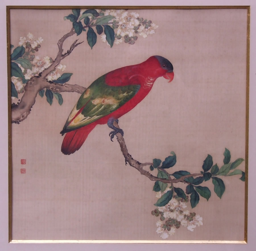 Peinture-aquarelle-oiseau-fleurs-Chine-silk-chinese-bird-flowersi