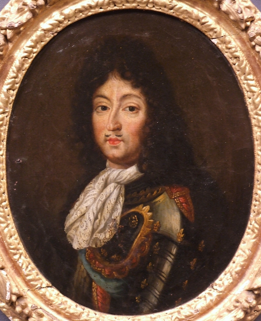 Portrait-Louis-XIV-jeune-armure-moustaches-Atelier-de-Mignard