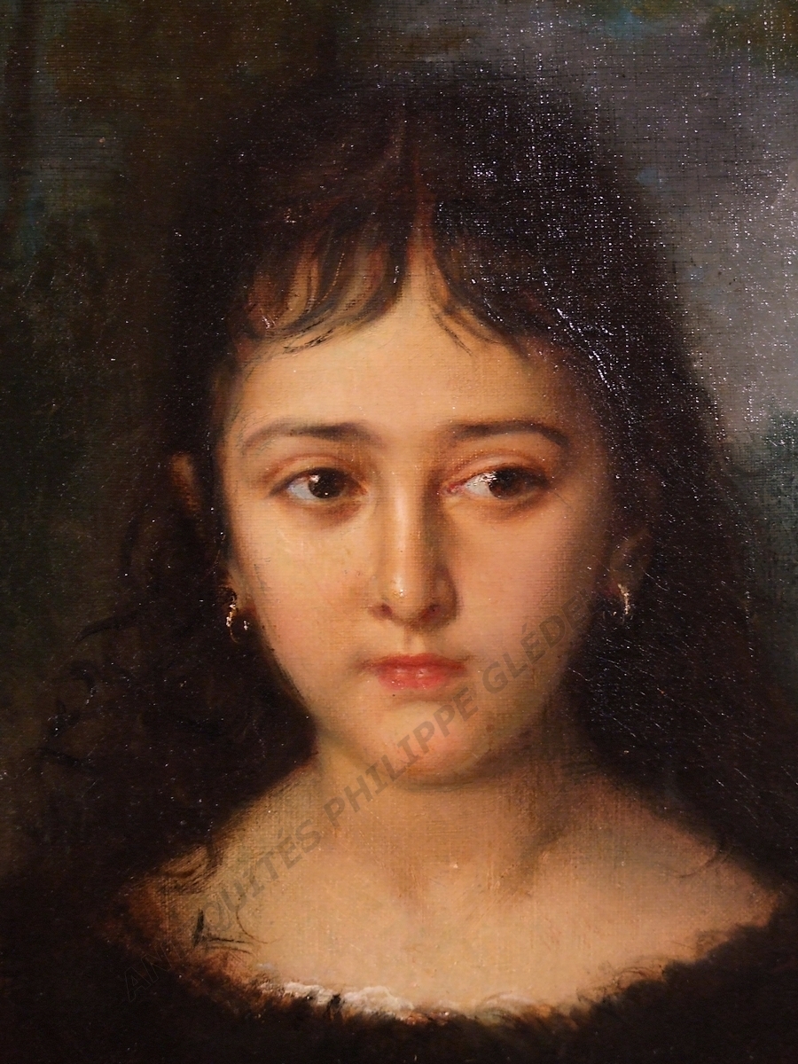 Portrait-petite-fille-a-la-poupee-tableau-d'Adrien-Moreau