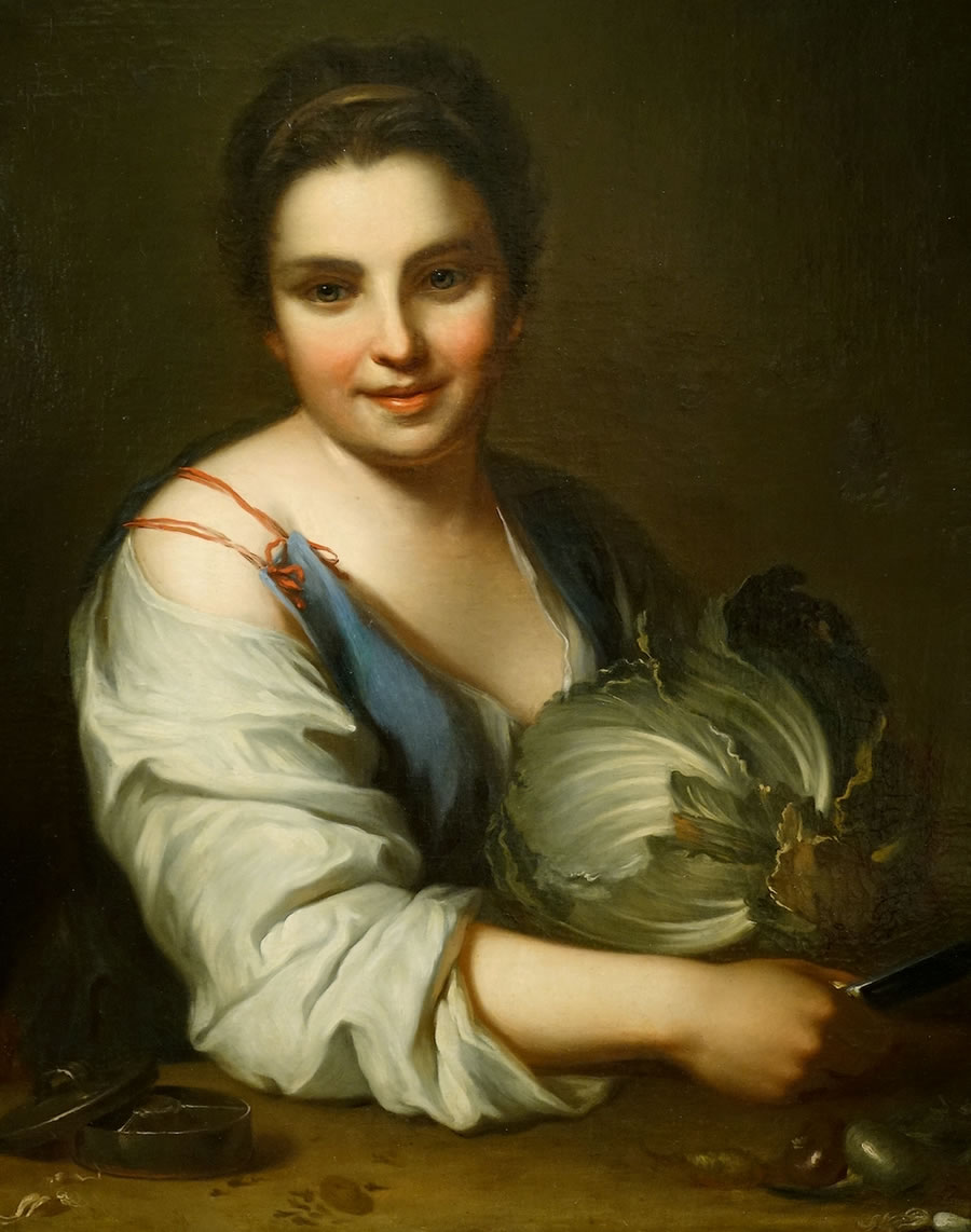Tableau La coupeuse de choux cuisinière atelier de Jean Baptiste Santerre 18e entre portrait et scène de genre 