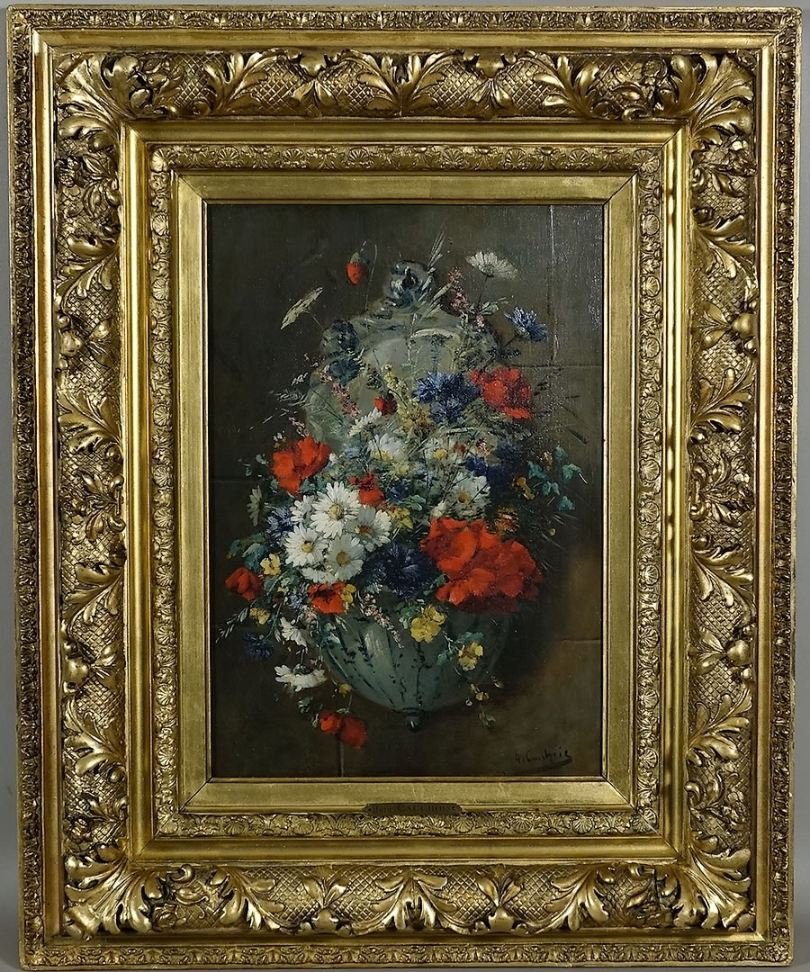 Tableau-bouquet-de-fleurs-Peintre-Eugene-Henri-Cauchois