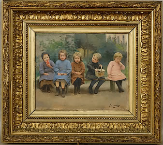 Tableau signé gaston marquet goûter des enfants