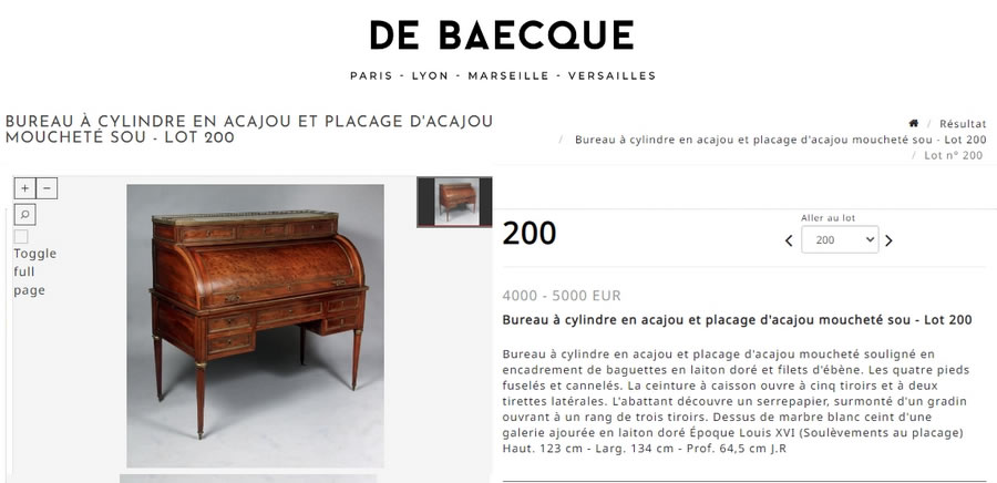 Documentation comparative de bureau cylindre Louis XVI