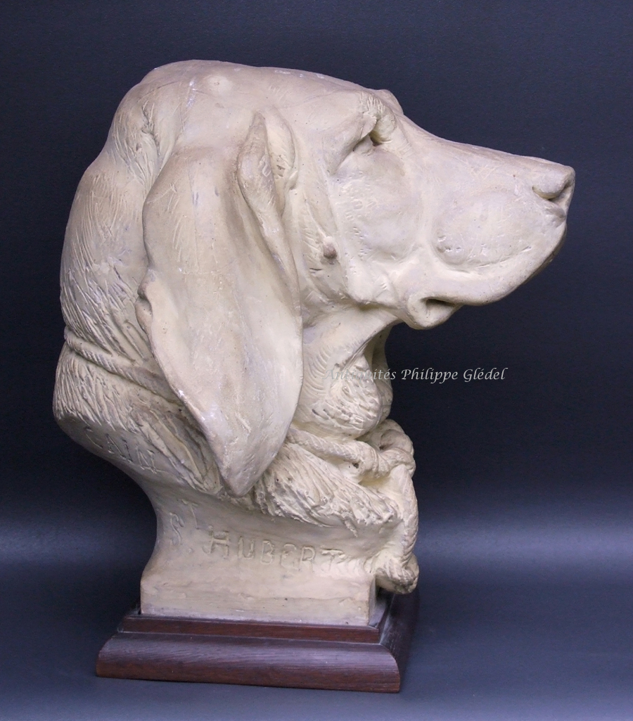 Saint-Hubert or Bloodhound dog plaster sculpture