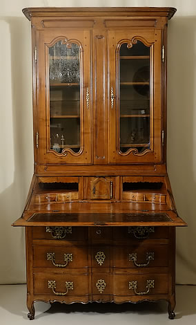Solid-cherry-shaped-desk-cabinet-bureau-bookcase