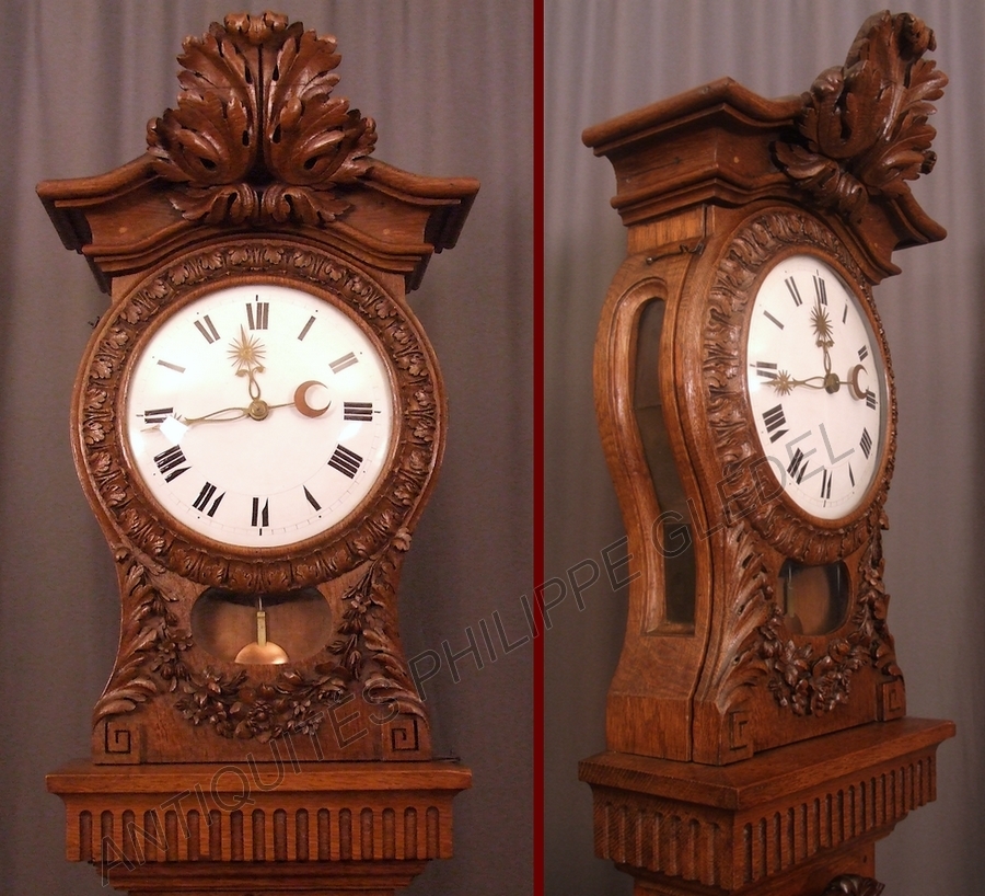 Horloge-normande-chene-sculpte-Beaubec-la-Rosiere