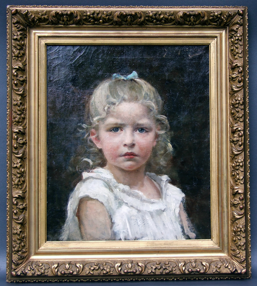 Gaston Marquet - Tableau en portrait d'une jeune fille boudeuse