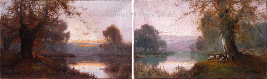 Tableaux-paire-signés-Alfred-Fontville-de-Bréanski-Paysages-Burnham-Beeches-Ecole-anglaise