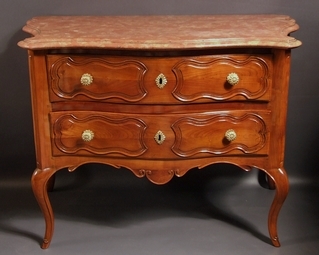 Solid-cherrywood-shaped-commode-chest-marble-top-Bordeaux