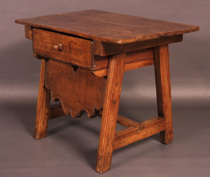 Primitive-Popular-art-low-table-larchwood-from-Alps-moutain-Queiras-c.-1800's