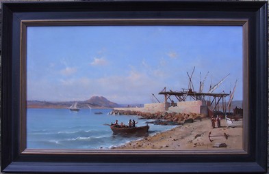 Tableau-Marine-Tony-de-Bergue-Barque-de pêcheurs-Jetée-à-Saint-Raphaël