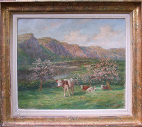 Tableau-Paturages-de-la-Suisse-normande-à-Clecy-Huile-sur-toile-signée-Félix-Planquette